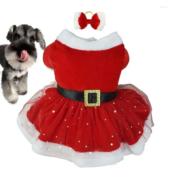 Abbigliamento per cani Costume natalizio Rete lucida Babbo Natale Vestiti per animali Gonna in cotone Vestito per vacanze per gatti