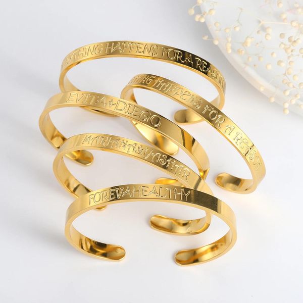 Bangles Personalizado Pulseira Cuff Bangle Melhor Amigo Irmã Presente Mantra Citação Aço Inoxidável Profundo Gravado Jóias Motivacionais Mulheres