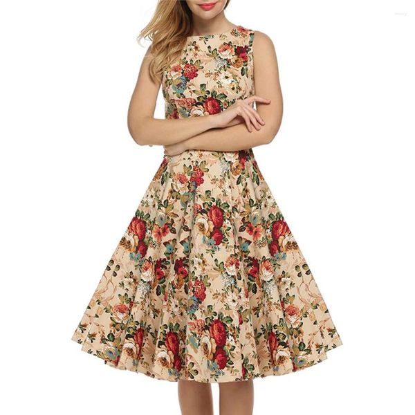Повседневные платья женские летние с цветочным принтом в стиле ретро винтаж 50-х 60-х годов вечерние в стиле рокабилли Pinup женские качели элегантные S-XXL