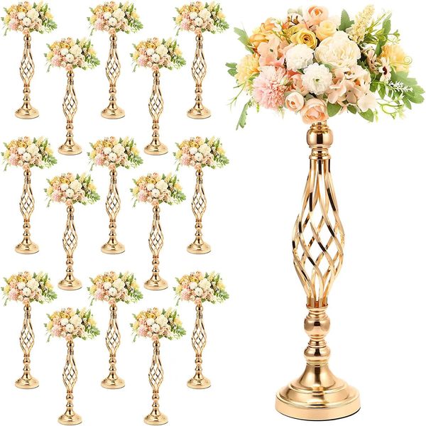 10 Pcs Arranjo de flores de metal Suporte de peças centrais de casamento 20 polegadas de altura Vaso elegante candelabros de ouro C 240110