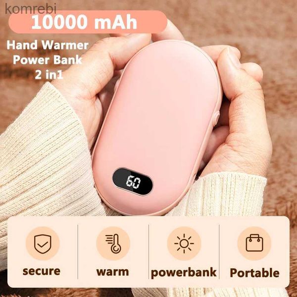 Mobiele telefoon Power Banks Handwarmer 10000mAh Power Bank 2 in1 USB Opladen Elektrisch 4-zijdige verwarming Handverwarmer Warmer Draagbare PowerBank Digitaal displayL240111