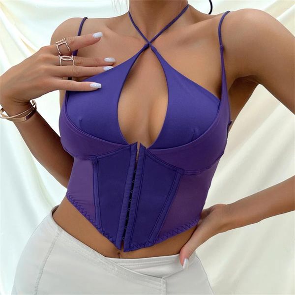 Canotte da donna Design Halter Canotta Estate Backless Viola Senza maniche Scava fuori Y2K Abiti Donna Sexy Club Streetwear Canotta per la festa