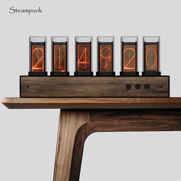 Mesa decoração tubo nixie relógio criativo steampunk moderno mais bonito requintado eletrônico brilho nixie tubo relógio 240110