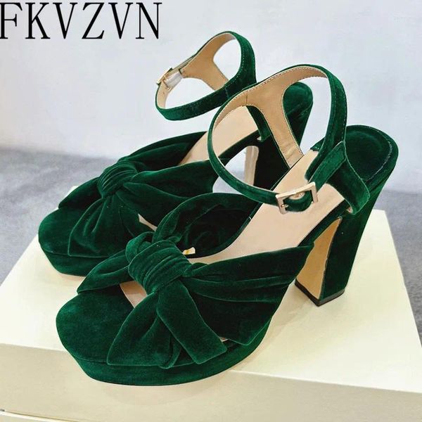 Sandalet Seksi Bowknot Peep Toe Platform Tıknaz Yüksek Topuklu Ayakkabı Kadın Ayak Bileği Kayışları Giyim Yeşil Kalın Sole Zapatos Mujer