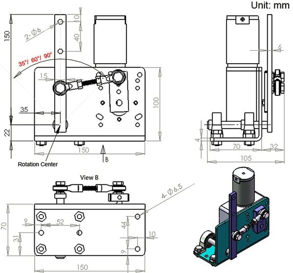 DC12V 24V Pendelschwenkmotor 35 Grad 60 Grad 90 Grad mit Schwenkwinkel