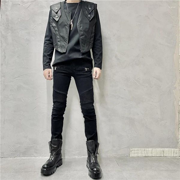 Tute da uomo Trend Cuciture in filo Jeans slim elasticizzati Stilista Pantaloni skinny lavati Stivale autunnale e invernale