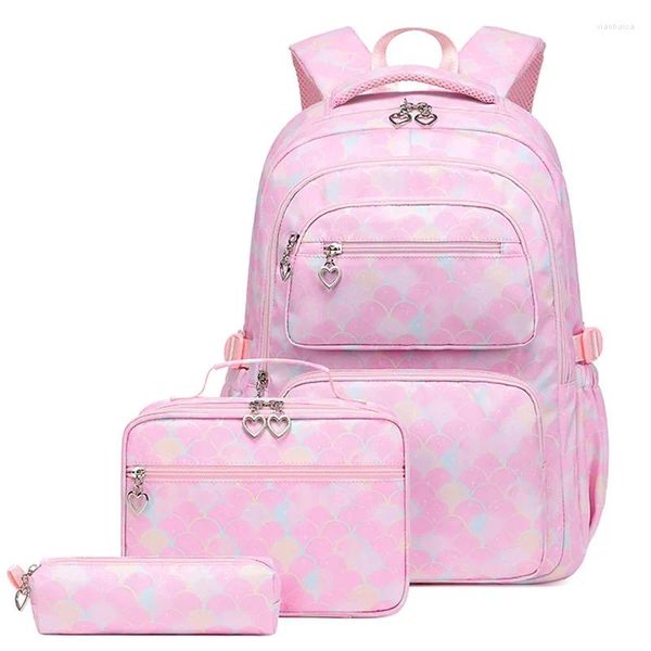 Mochilas escolares 3 unidades / conjunto para meninas mochila de estudante adolescente com caixa de lápis lancheira crianças