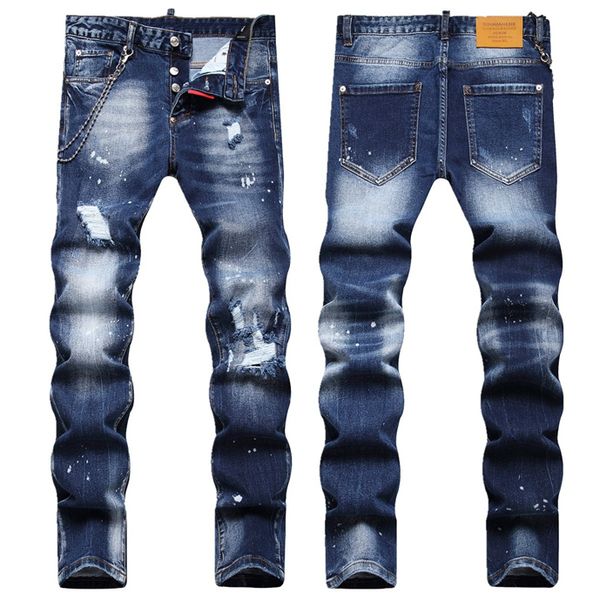 2Designer Jeans Roxo Masculino Feminino High Street Wash Denim Bordado Botão Zíper Slim Straight Leg Jeans Clássico Moda Street Wear com Jeans de Luxo # 17