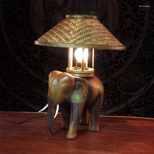 Tischlampen, Massivholz-Elefant-Lampe, kreatives Schlafzimmer, Nachttischlampe, Schnitzerei, kleines Tier, Kunsthandwerk, dekorativer Schreibtisch