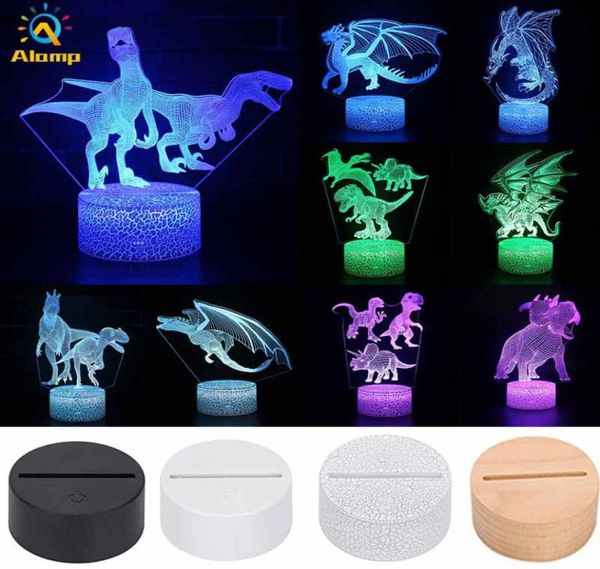 Multi estilos de luz noturna de mesa com base de led, lâmpada de ilusão 3d, dinossauro, 4mm, painel de luzes acrílicas rgb com controle remoto 2916968