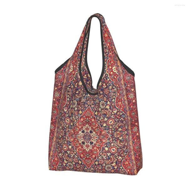 Borse per la spesa Borsa a tracolla tote shopper per generi alimentari con tappeto in seta persiano bohémien antico Borsa a mano portatile in stile Boho Kilim