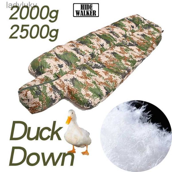 Sacos de dormir 2000-2500g Duck Down Saco de dormir camuflagem tático acampamento ao ar livre saco de dormir com saco de compressão à prova d'água 4 estações quenteL240111