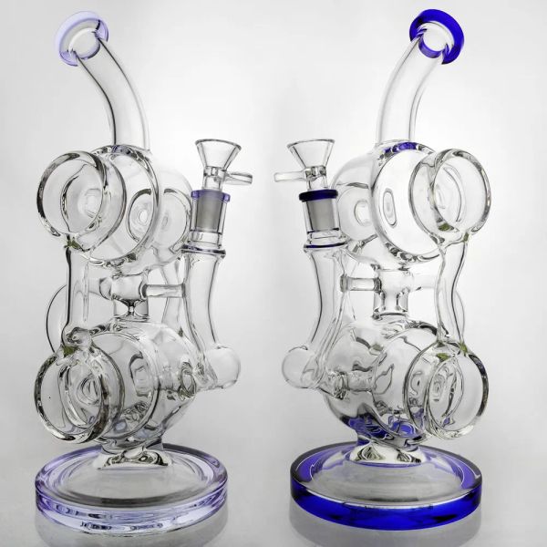 Bong Recycler Bong in vetro spesso Bong ad acqua Bong in vetro Doppia camera Pipa per fumatori HeadyBong Tubi per acqua Perc colorato 14mm Giunto ZZ