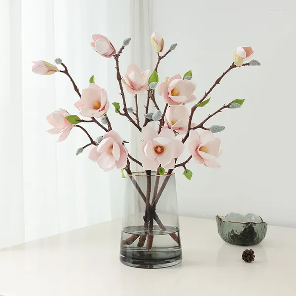 Fiori decorativi Fiore artificiale Bianco Viola Colore Simulazione Magnolia Pianta finta Festa di nozze Decorazione del giardino domestico