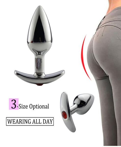 Kleiner Metall-Analplug mit roten Juwelen, großer Stahl-Buttplug mit Diamant-Frauen-Juwel, Sex-Analspielzeug, Unterwäsche, ganztägig, Anfänger Y199302953