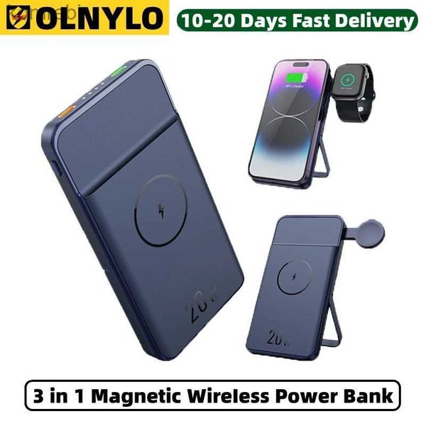 Bancos de energia para telefone celular 2024 Novo 10000mAh Powerbank magnético 3 em 1 15W Carregador sem fio para Magsafe Power Bank Portátil Bateria auxiliar externa PackL240111