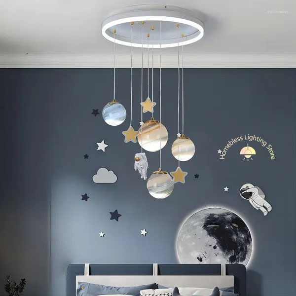 Потолочные светильники, современный минималистичный детский развлекательный светильник, лампа для подростковой спальни, космонавт, космическая звезда, стеклянные блестящие светильники D50