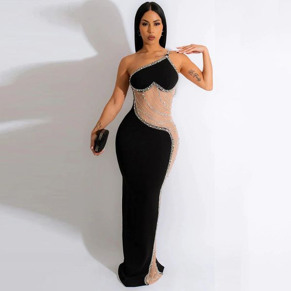 Sexy tubino nero vestito da ballo una spalla perline di cristallo lato nudo Abendkleider abiti da sera da sera festa formale 2024 Robe De Soiree