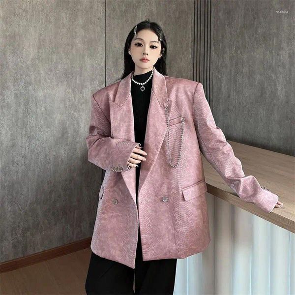 Ternos femininos coreano na moda feminino terno jaqueta 2024 outono e inverno luz sensível cobra corrente de couro premium solto casual blazer