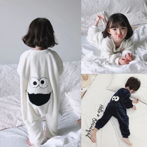 Onesie Kinder Baby Jungen Mädchen Pyjamas Kinder Winter Langarm Flanell Tier Nachtwäsche Cartoon Große Augen Schlafsack Robe 240111