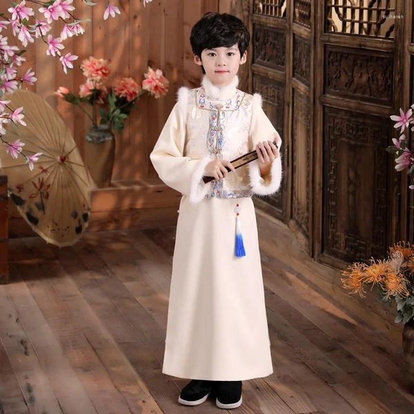 Roupas étnicas Inverno Acolchoado Meninos Ano Roupas Antigo Um Jovem Mestre Cosplay Realizar Pogal Robe Bebê Tradicional Traje Chinês