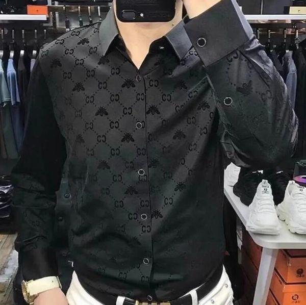 Vestido masculino camisas casuais de luxo high-end fino seda camiseta manga longa casual roupas de negócios xadrez marca camisas casuais masculinas