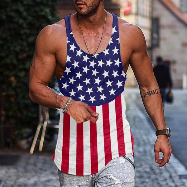 Herren-Tanktops, für den Sommer, mit flatternder Flagge, bedruckt, I-förmig, Rundhalsausschnitt, ärmellos, Weste, Bluse, Hemden, Bulk