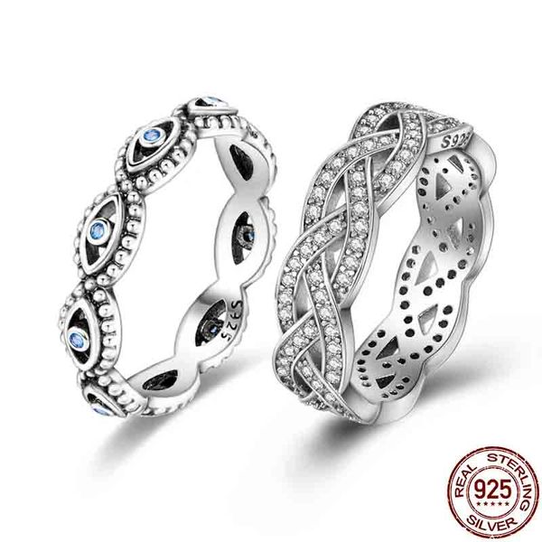 Novo original 100% 925 prata esterlina olho do diabo anéis de dedo para mulheres clássico vintage torcido anéis finos jóias de aniversário