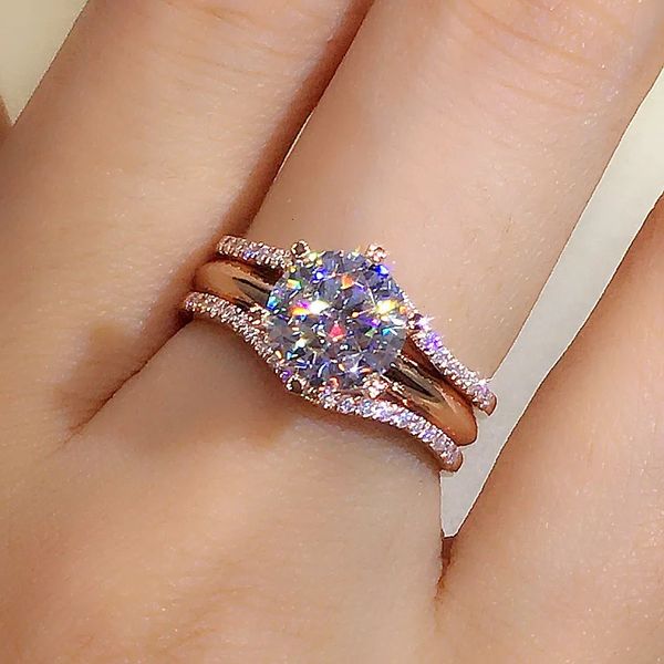 CAOSHI Ästhetischer weiblicher roségoldfarbener Ring, brillanter Zirkonia-Schmuck für Hochzeitszeremonie, zartes Design, Accessoires, Geschenk 240110