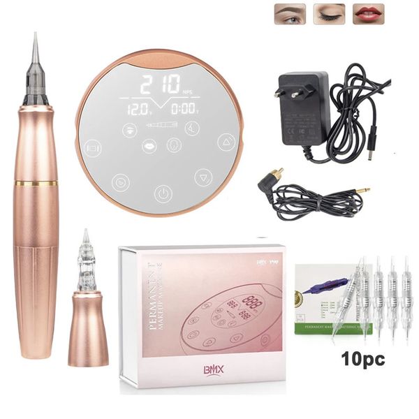 P90 Maquiagem Permanente Sobrancelha Tatuagem Máquina Kit Profissional Digital Rotary Microblading PMU Gun Pen com 2 Cartuchos de Agulha 240111