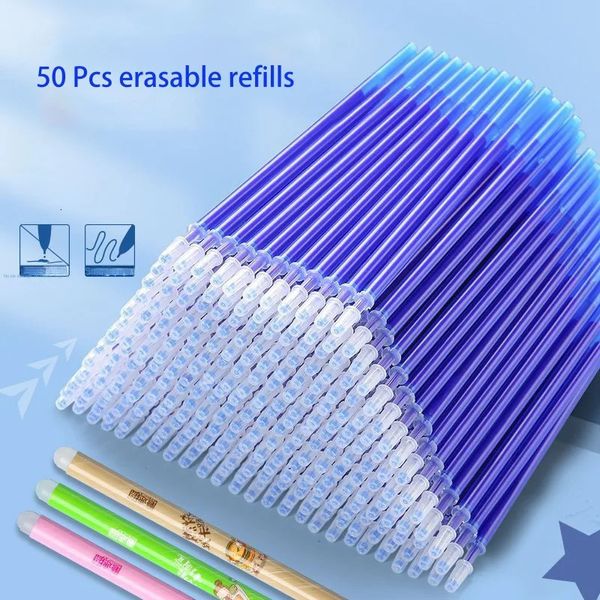 50 ricariche per penna gel cancellabile blu 05 mm asta Gelink manico lavabile forniture per scrittura cancelleria scuola per penne 240111