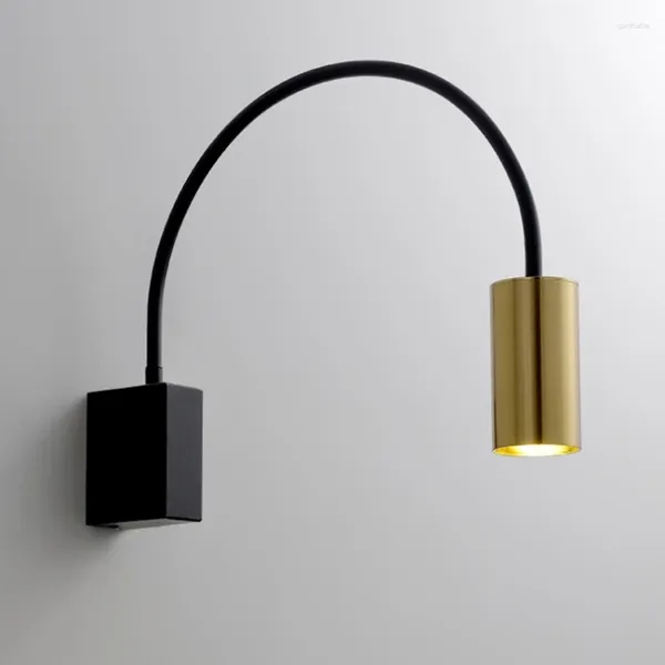 Wandleuchte, moderne, einfache LED-Nordic-Halbkreis-Schmiedeeisen-Schwarz-Gold-Nachttischleuchte, drehbare Wohnzimmer-Gangleuchte