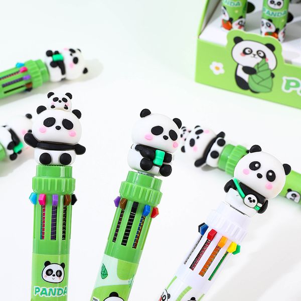 Yeni Kawaii Panda Ten Renk Pres Press Kalem 0.7mm Sevimli Hesap Kalem Öğrenci Kırtasiye Yazma Araçları Hediye Toptan