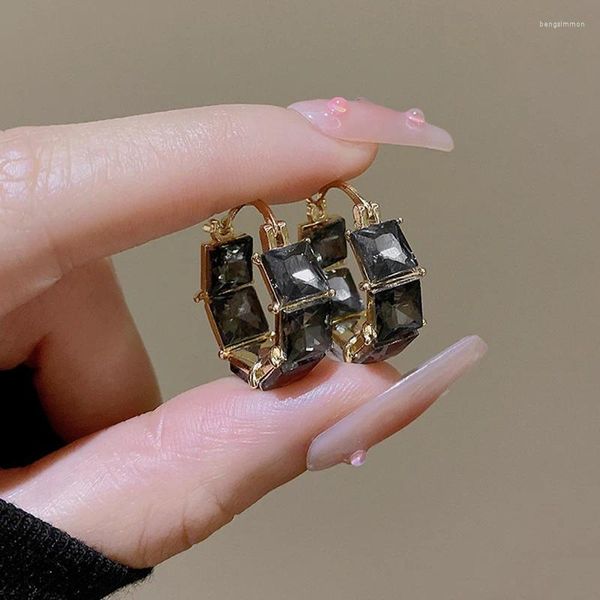 Серьги-кольца 2024, винтажные черные кристаллы для женщин, блестящие изысканные круглые циркониевые свадебные украшения для вечеринок