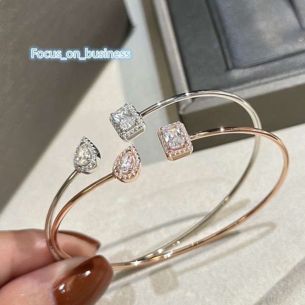 Marca designer aberto pulseira de alta qualidade s925 prata esterlina duplo redondo e quadrado zircão charme aberto pulseira para mulheres jóias festa presente