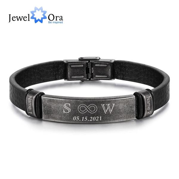 Armbänder mit personalisierter Gravur, Initialen-Armbänder für Männer, Unendlichkeit, individuelles Datum, Paar, Namen, Lederarmband, Punk-Schmuck, Geschenk für Ihn