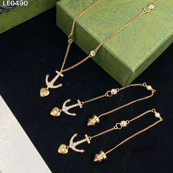 Designer Stud Earrings Novelty Anchor Necklace Metal Chain Long Ear Line Diamond Love Pendants Eardrop
