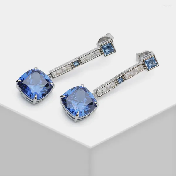 Brincos pendurados jóias finas anel grande quadrado lago azul pedra cristal gota brinco para festa de casamento feminino