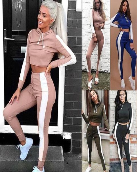 2020 Kadın Trailsits Sport Suits Sweatshirt ve Pantolon 2 adet Çalışma Seti Kadın Spor Salonu Fitness Jogging Sportswear Ladies Giyim 5713159