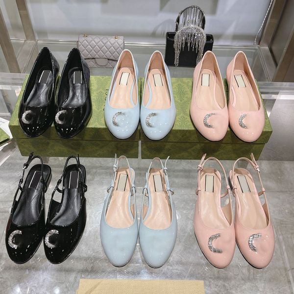 Meninas Baotou Sandálias Planas Couro Envernizado Mulheres Baotou Cristal Carta Fivela Plana Sapatos de Balé Crianças Macios Sólidos Confortáveis Sapatos de Moda Primavera Verão Top Quality