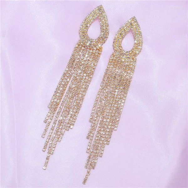 Orecchini pendenti in cristallo di lusso con nappa lunga e strass a goccia per le donne, squisiti gioielli da sposa alla moda romantica
