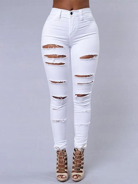 Jeans 2023 preto branco rasgado jeans feminino jeans magros senhoras calças jeans mulher push up jeans com buracos