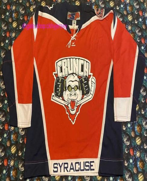 Neu genähtes Retro-Günstiges SP AHL Syracuse Crunch Fight Strap Hockey-Trikot für Herren und Kinder, Throwback-Trikots1868470