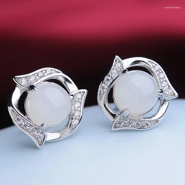 Ohrstecker Natur und Tian Baiyu Ohrnägel 925 Silber Echte Yu Fashion Ornamente mit Zertifikat