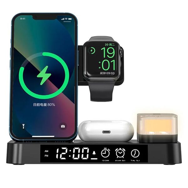 Bodysuits Wireless Charger 3 em 1 para iPhone e Iwatch 30W Qi Estação de carregamento mais rápida com lâmpada/relógio para iPhone 13 Pro/14/12/iWatch 8 7