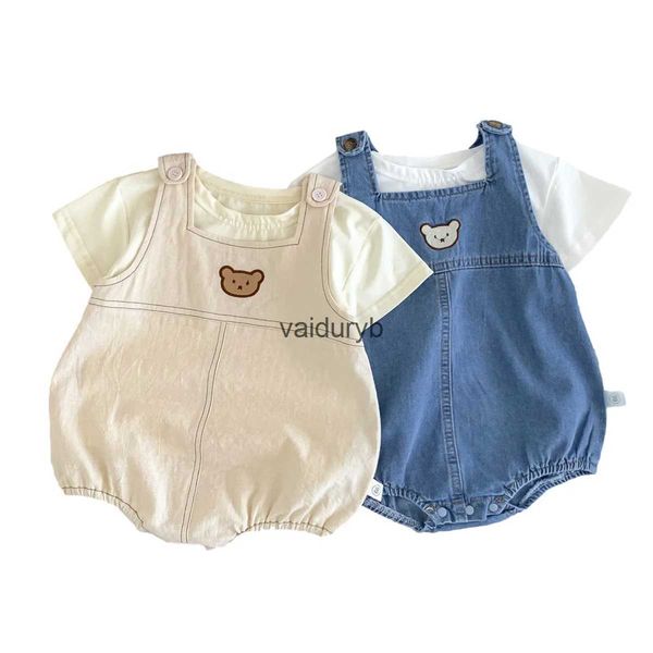 Salıncaklar Yaz Bebek Giyim Seti Kızlar Erkekler Koreli Denim Romper T-Shirtler Takım Yeni doğan tulum sevimli ayı tulum Toddler OutfitVaiduryb