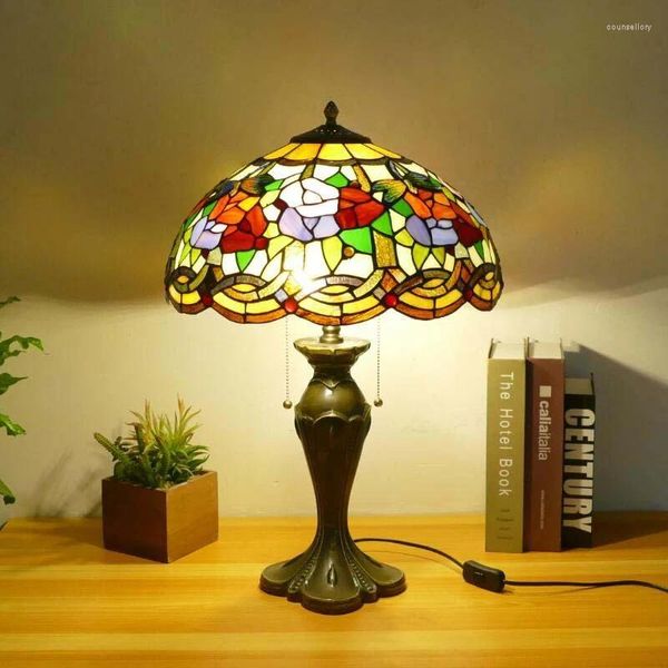 Настольные лампы OUFULA Tiffany Lamp Американский ретро Гостиная Спальня Роскошная вилла El Витражный стол