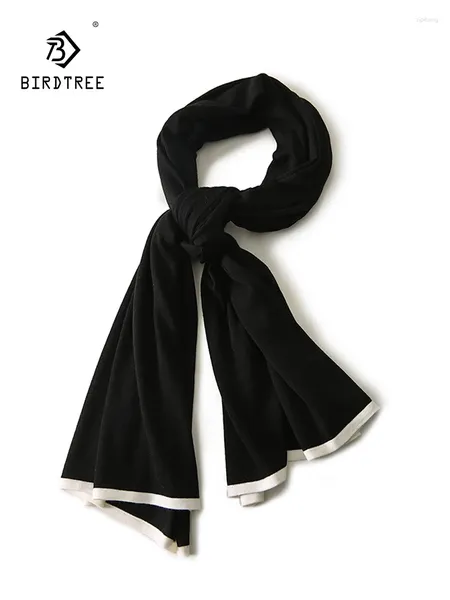 Шарфы Birdtree из овечьей шерсти, осень-зима, классический шарф, черный, белый цвет, элегантный, 120-х годов, пряжа Янцзы, универсальная мода, A3D421QC