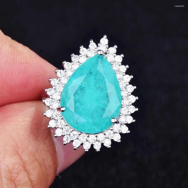 Cluster Ringe Silber Farbe Wassertropfen Paraiba Turmalin Für Frauen Edelstein Damen Ring Temperament Damen Trendy Vintage Party Schmuck