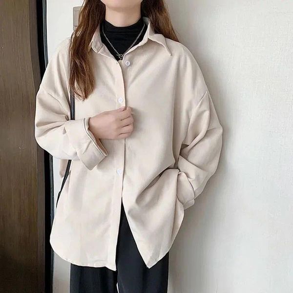 Kadın bluzları Bahar Sonbahar Beyaz Gömlek Koreli Moda Dönüşü Dönüşü Tezgahı Kadın Günlük Basit All-Mwatch Gevşek Uzun Kol Üstleri